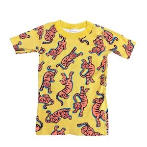 Hanna Andersson Pajama Shirt Unisex Kids 5 Yellow Tiger Print Snug Fit 60612